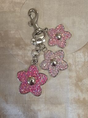 Pink Glitter Flower Keychain Charm